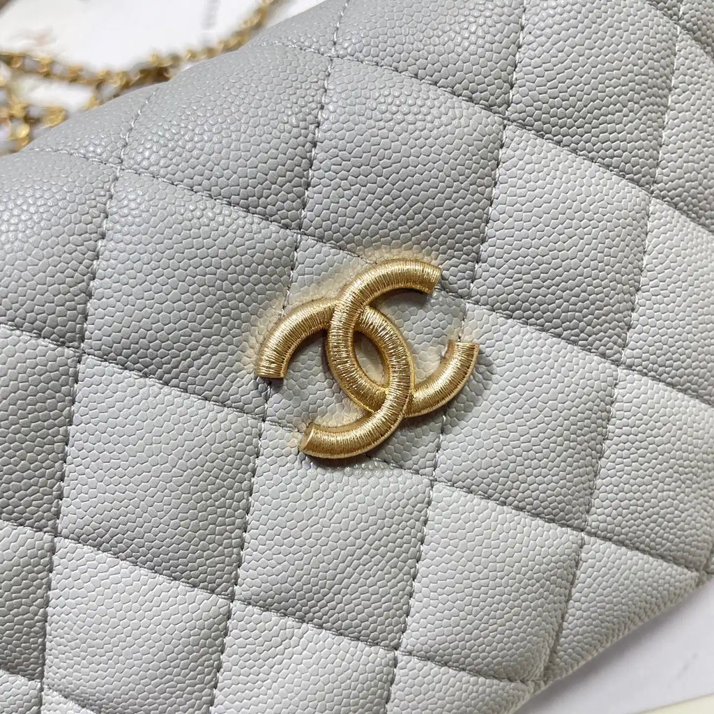 Chanel AP4484 Clutch with chain Grained Shiny Calfskin Gray