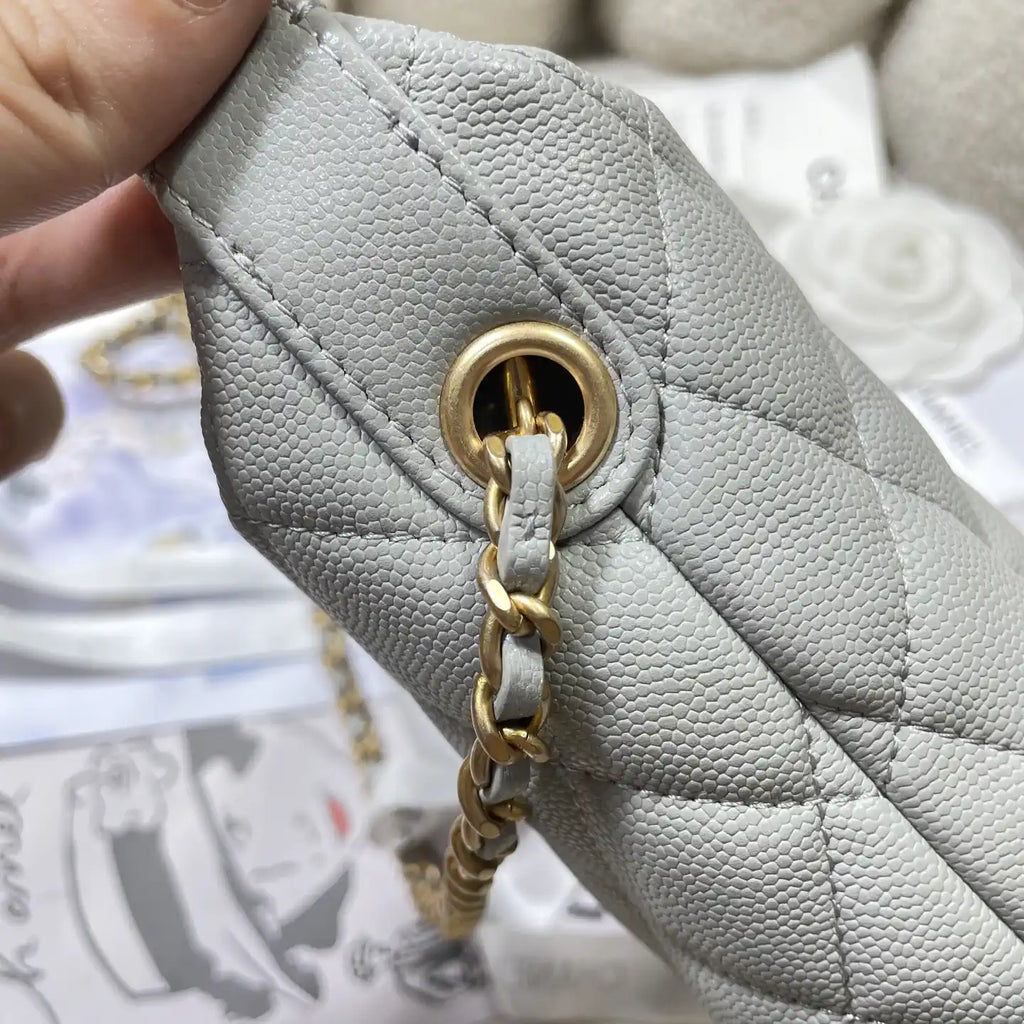 Chanel AP4484 Clutch with chain Grained Shiny Calfskin Gray
