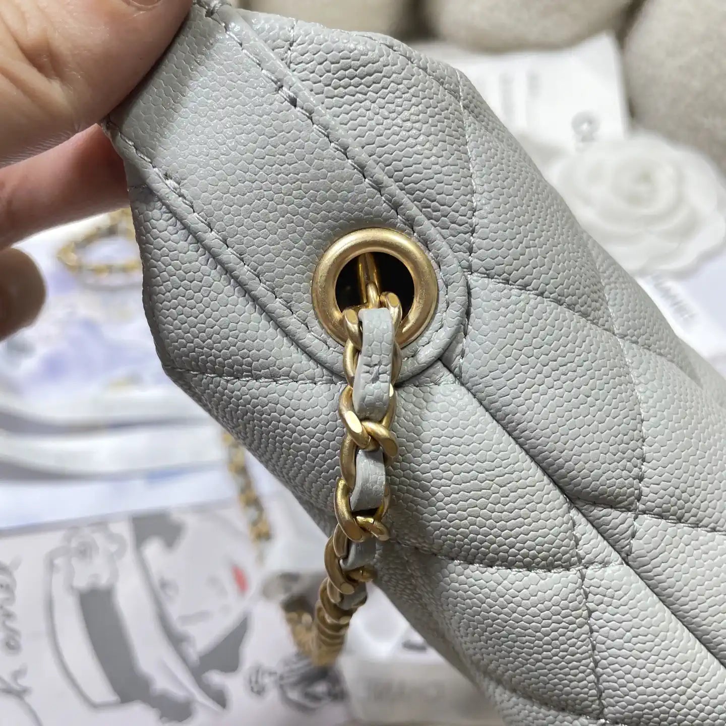 Chanel AP4484 Clutch with chain Grained Shiny Calfskin Gray