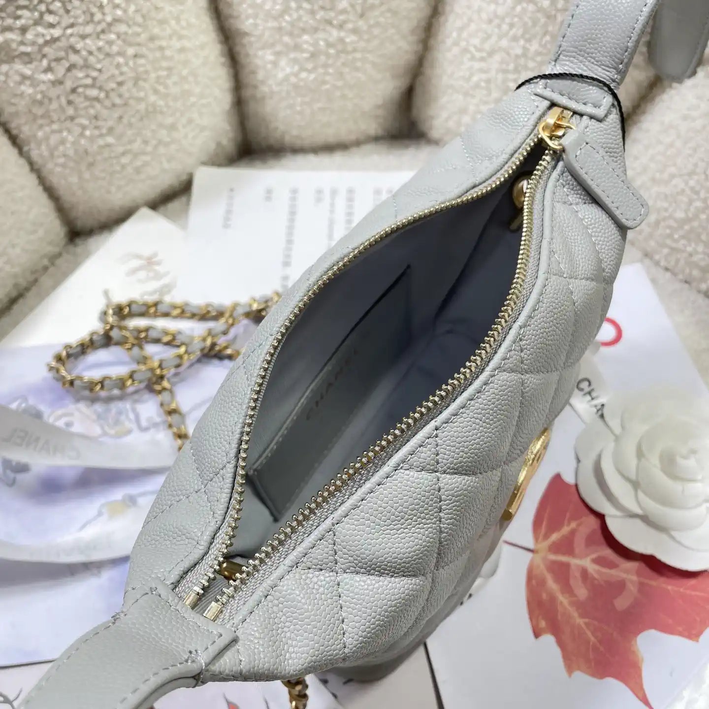Chanel AP4484 Clutch with chain Grained Shiny Calfskin Gray
