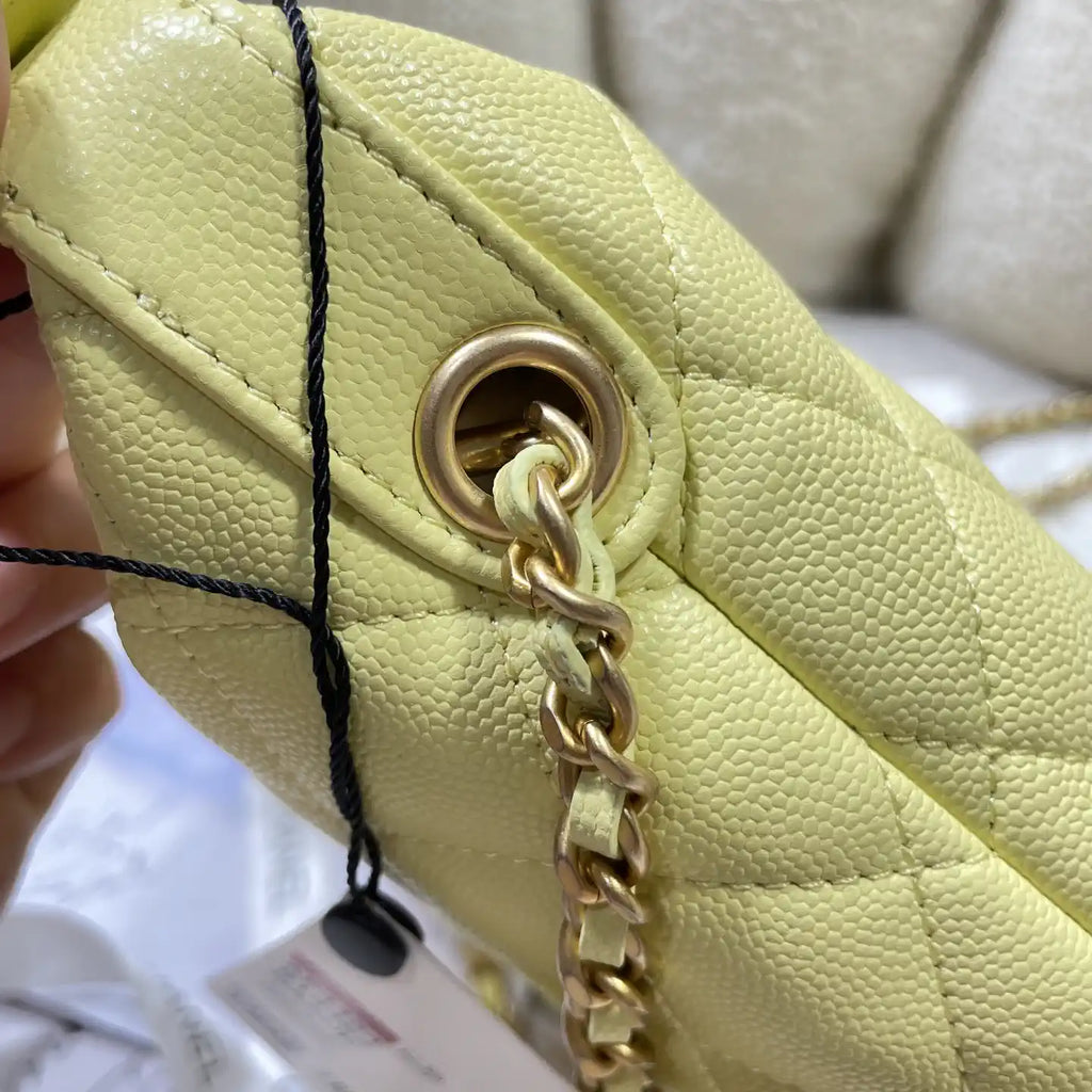 Chanel AP4484 Clutch with chain Grained Shiny Calfskin Yellow