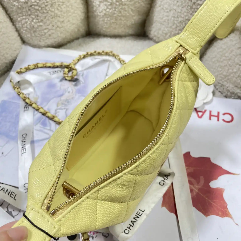 Chanel AP4484 Clutch with chain Grained Shiny Calfskin Yellow