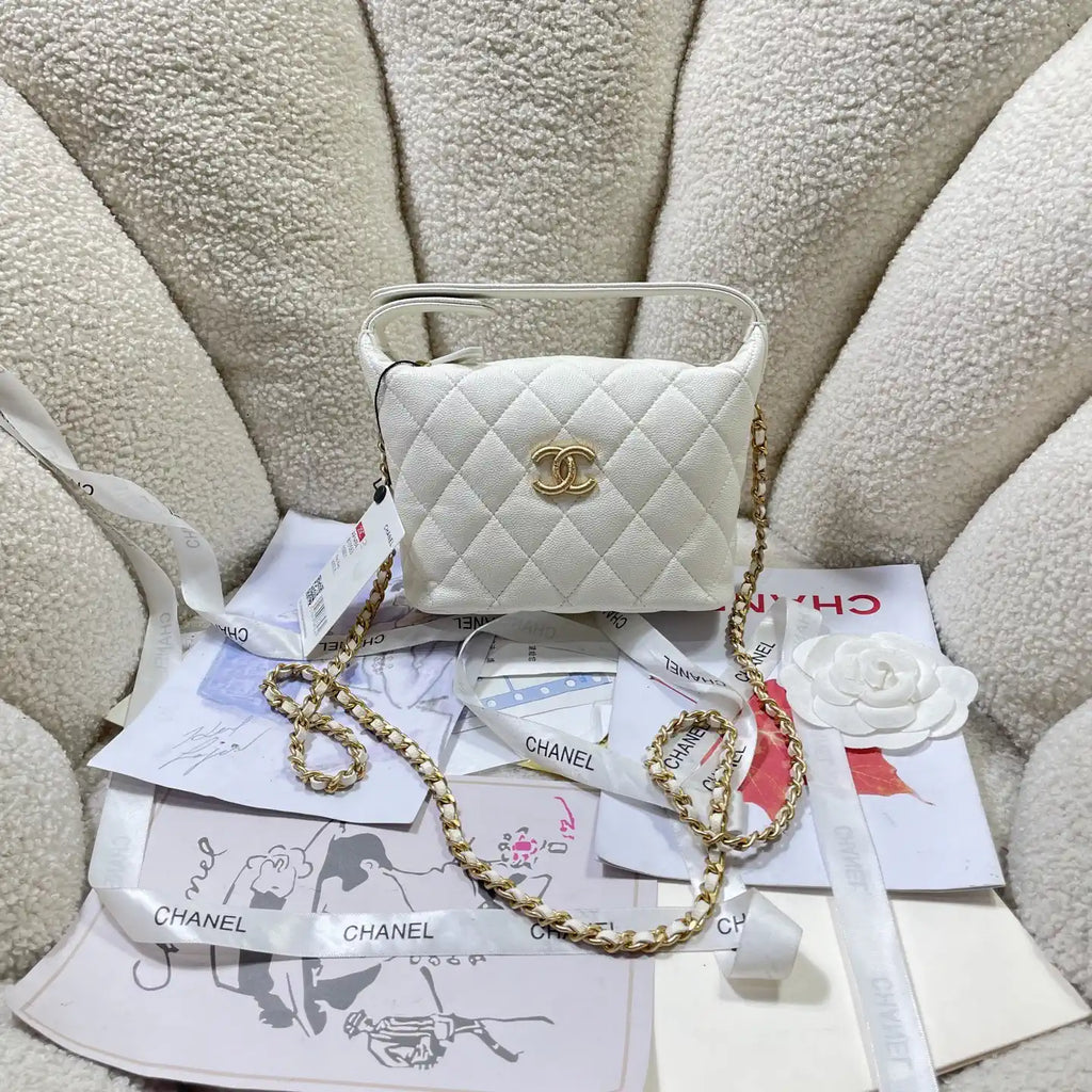 Chanel AP4484 Clutch with chain Grained Shiny Calfskin White