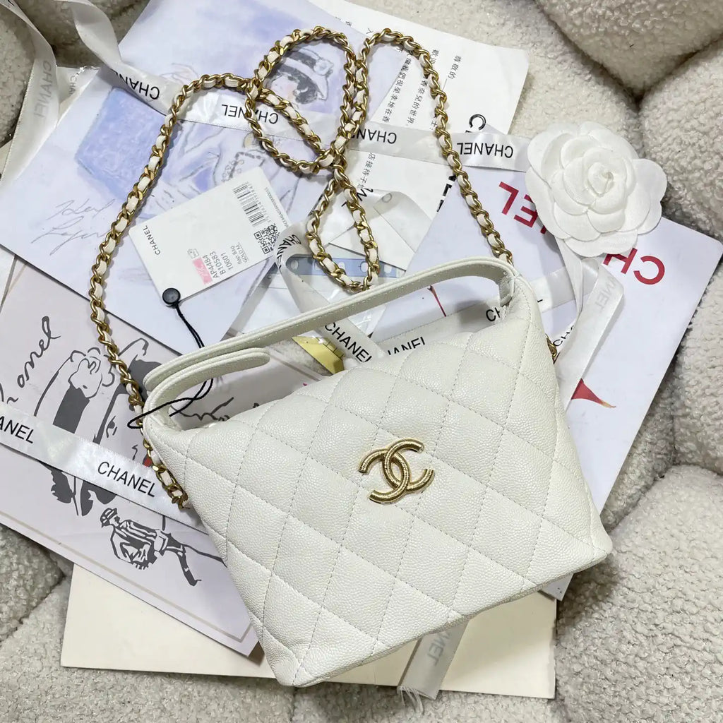 Chanel AP4484 Clutch with chain Grained Shiny Calfskin White