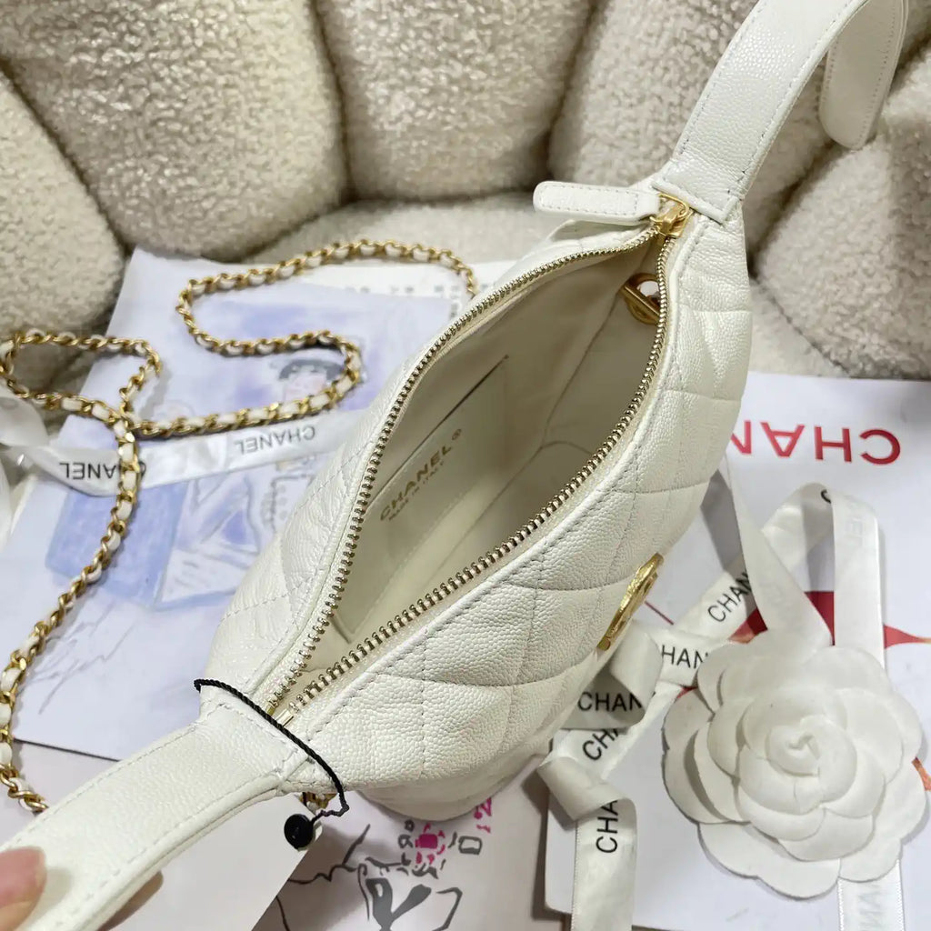 Chanel AP4484 Clutch with chain Grained Shiny Calfskin White