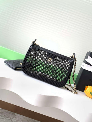 Chanel AP4572 25S Clutch With Chain Mesh Shiny Lambskin & Gold-Tone Metal Black - Default Title - View 1