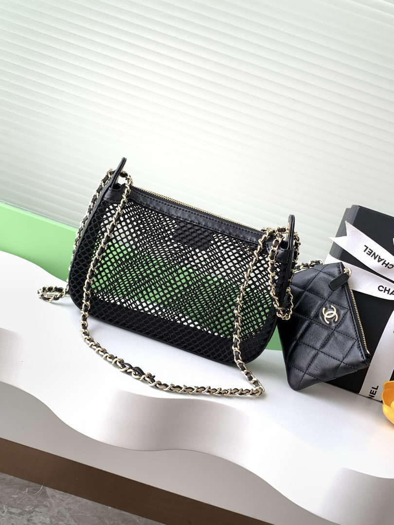 Chanel AP4572 25S Clutch With Chain Mesh Shiny Lambskin & Gold-Tone Metal Black - Default Title - View 3