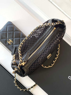 Chanel AP4572 25S Clutch With Chain Mesh Shiny Lambskin & Gold-Tone Metal Black - Default Title - View 8