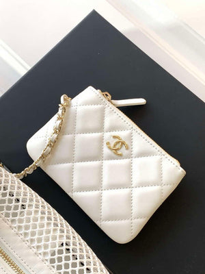 Chanel AP4572 25S Clutch With Chain Mesh Shiny Lambskin & Gold-Tone Metal White - Default Title - View 7