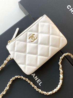 Chanel AP4573 25S Clutch With Chain Mesh Shiny Lambskin & Gold-Tone Metal White - Default Title - View 8