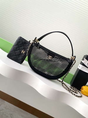 Chanel AP4573 25S Clutch With Chain Mesh Shiny Lambskin & Gold-Tone Metal Black - Default Title - View 1