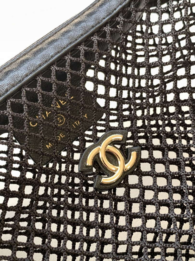 Chanel AP4575 25S Pouch Mesh Shiny Lambskin & Gold-Tone Metal Black