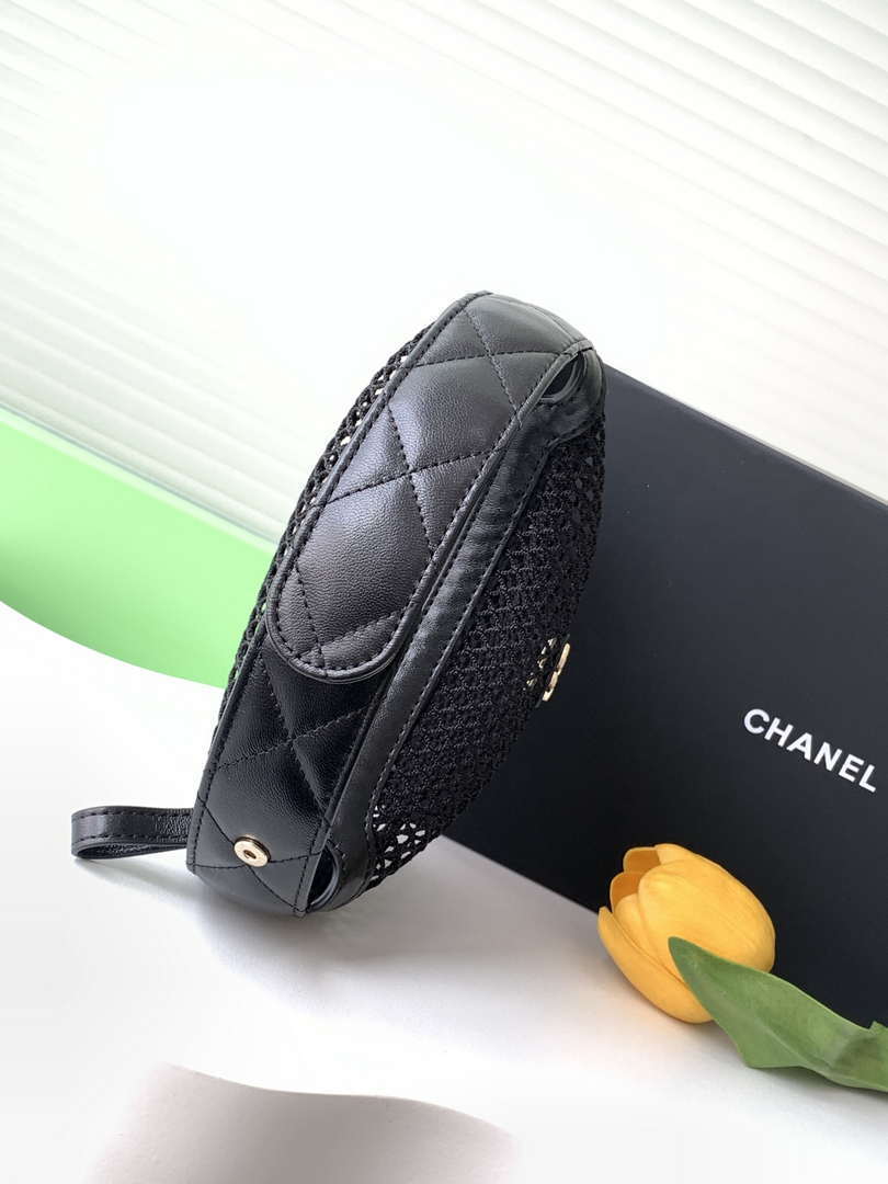 Chanel AP4575 25S Pouch Mesh Shiny Lambskin & Gold-Tone Metal Black - Default Title - View 8