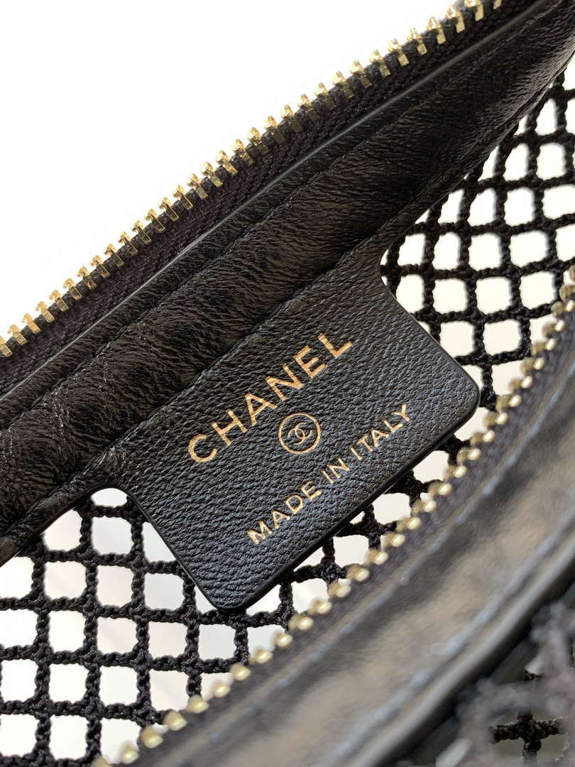Chanel AP4575 25S Pouch Mesh Shiny Lambskin & Gold-Tone Metal Black