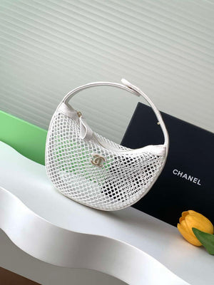 Chanel AP4575 25S Pouch Mesh Shiny Lambskin & Gold-Tone Metal White - Default Title - View 1