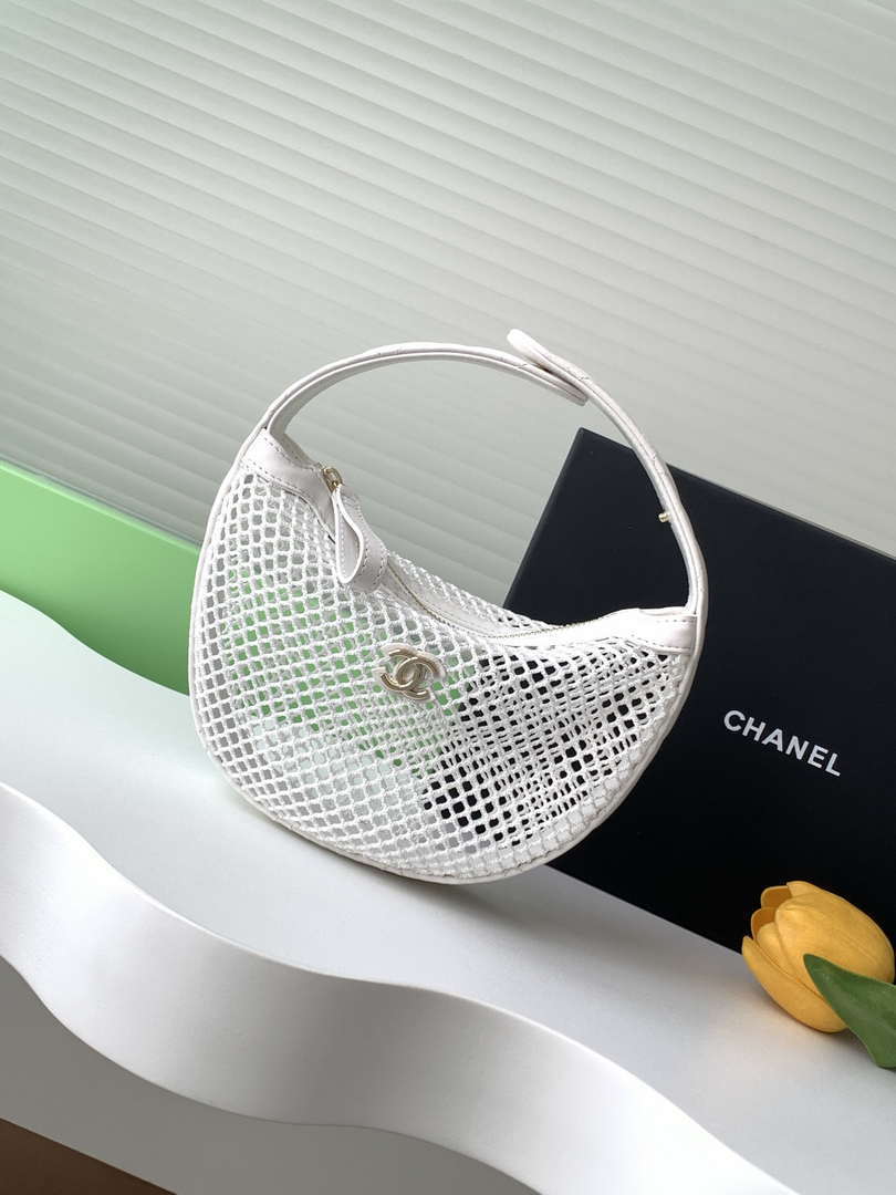 Chanel AP4575 25S Pouch Mesh Shiny Lambskin & Gold-Tone Metal White