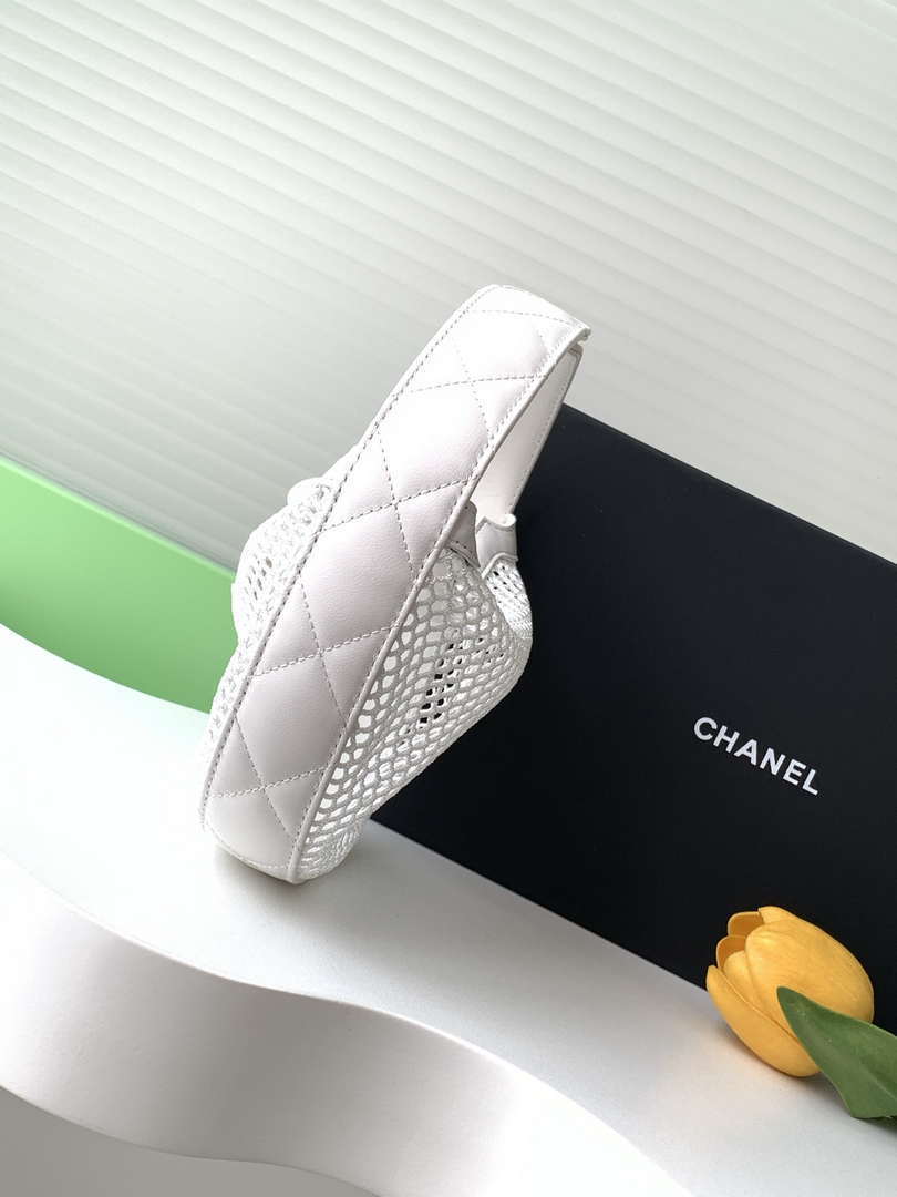 Chanel AP4575 25S Pouch Mesh Shiny Lambskin & Gold-Tone Metal White