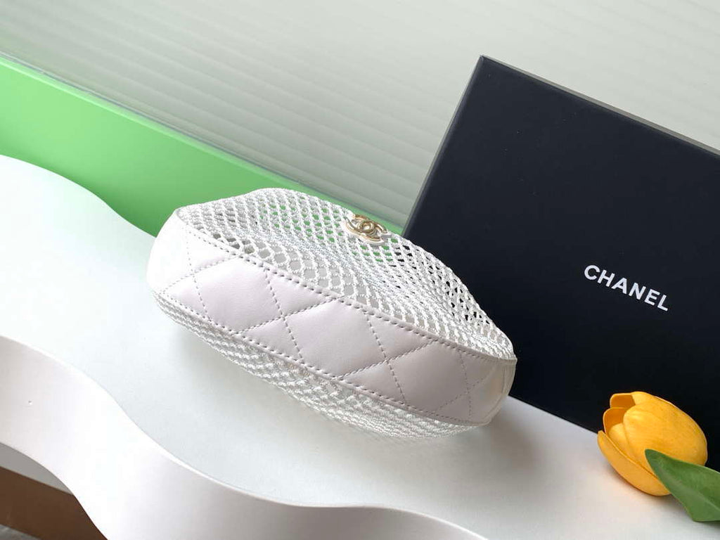 Chanel AP4575 25S Pouch Mesh Shiny Lambskin & Gold-Tone Metal White
