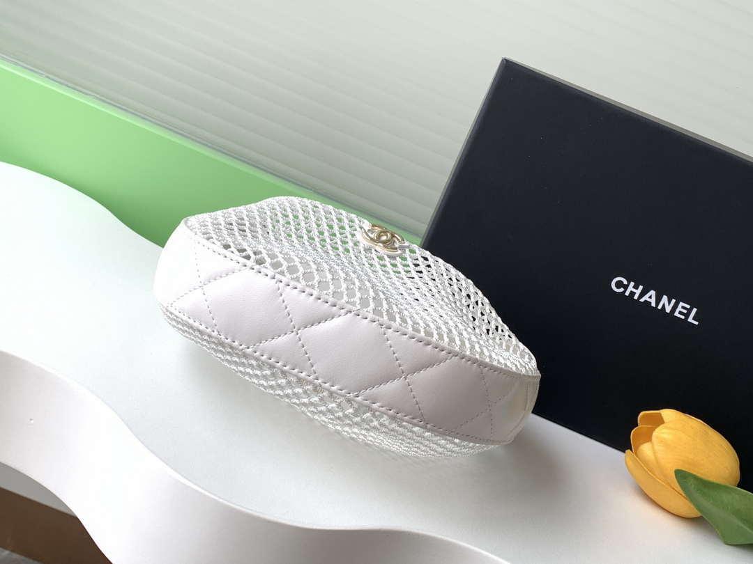 Chanel AP4575 25S Pouch Mesh Shiny Lambskin & Gold-Tone Metal White - Default Title - View 4