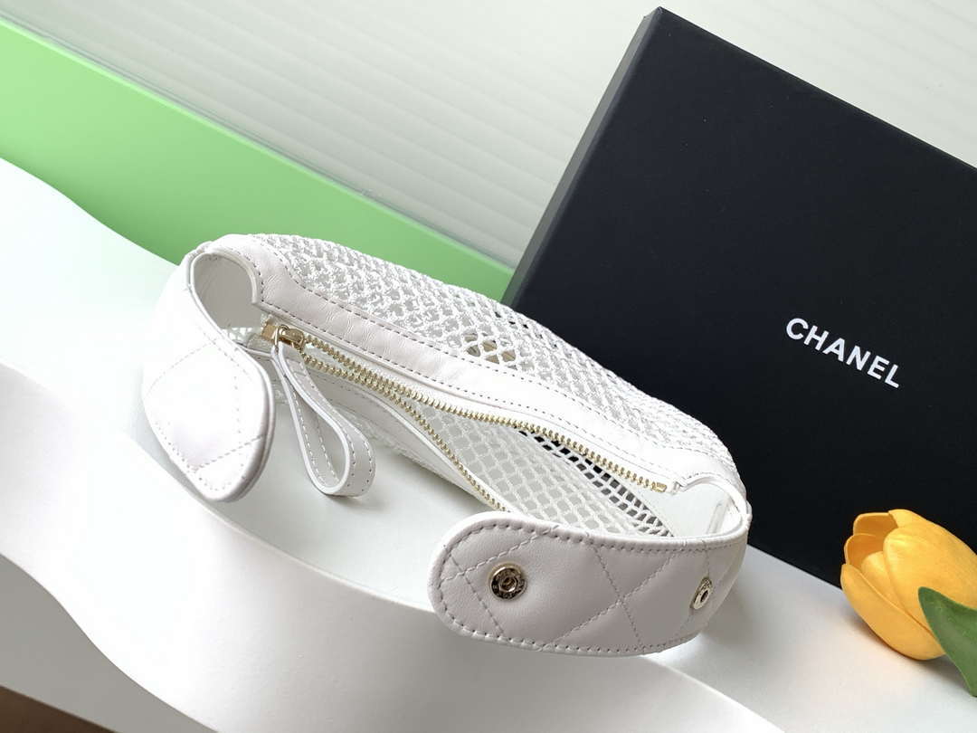 Chanel AP4575 25S Pouch Mesh Shiny Lambskin & Gold-Tone Metal White - Default Title - View 5