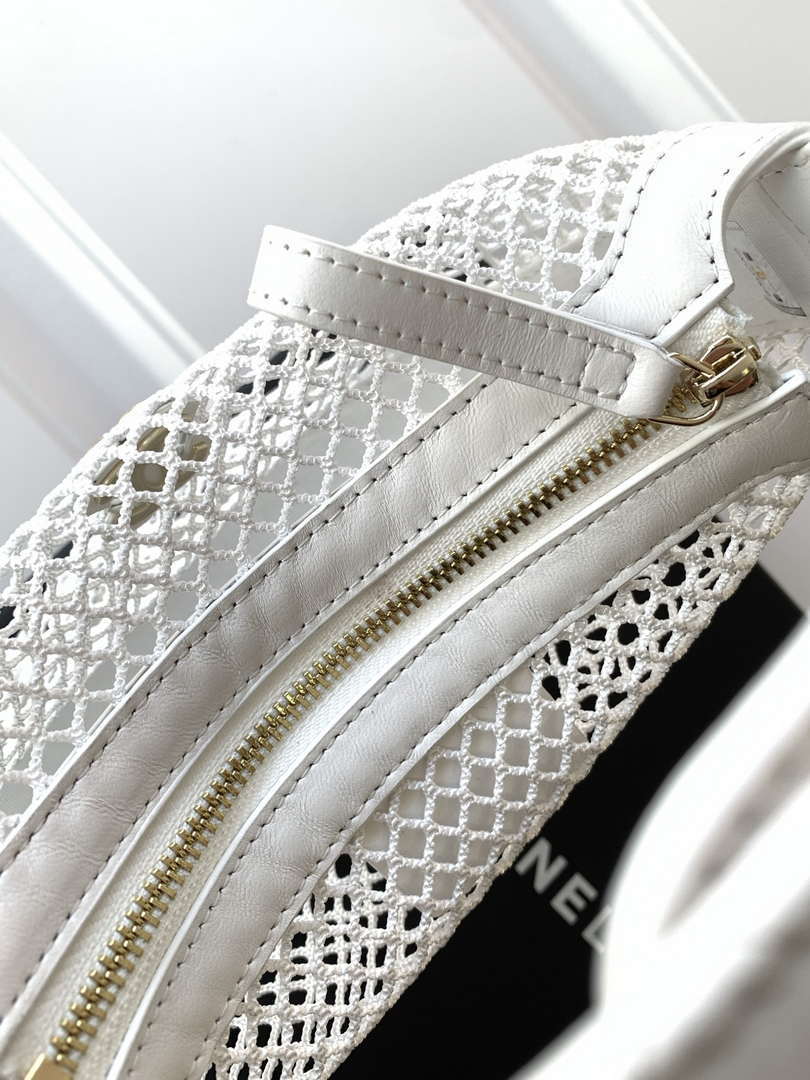 Chanel AP4575 25S Pouch Mesh Shiny Lambskin & Gold-Tone Metal White