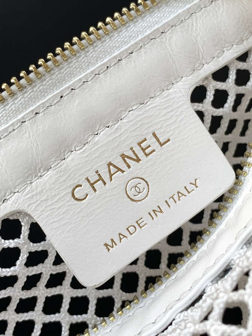 Chanel AP4575 25S Pouch Mesh Shiny Lambskin & Gold-Tone Metal White