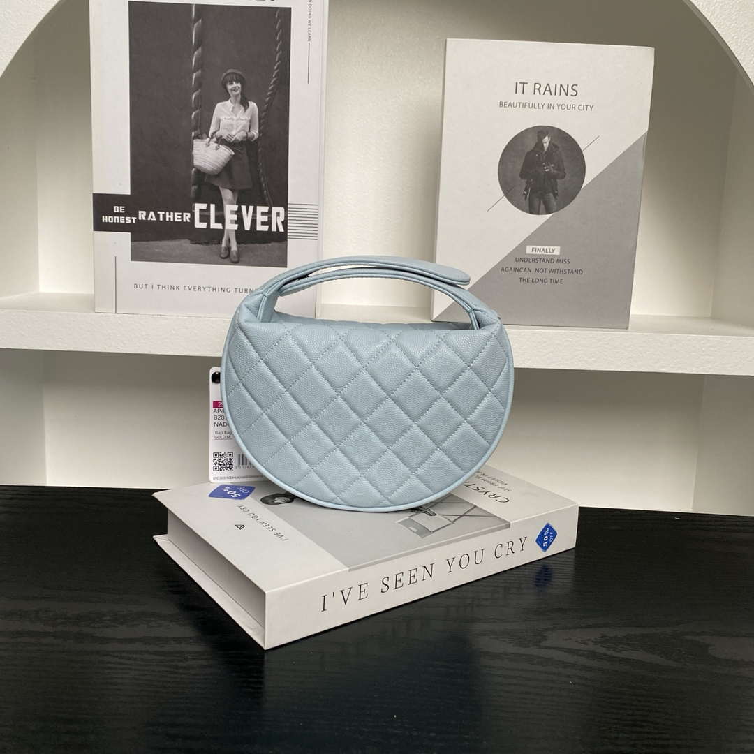 Chanel AP4584 25S  Pouch Grained Blue Calfskin Imitation Pearl Gold