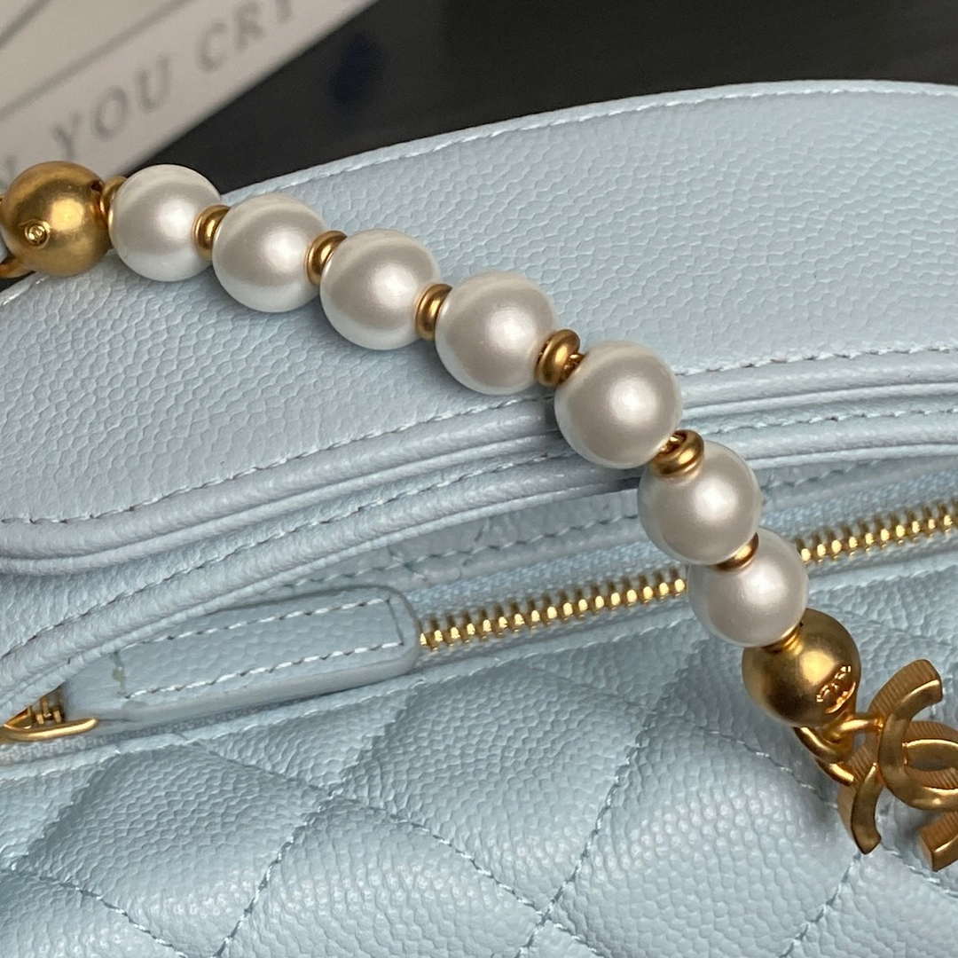 Chanel AP4584 25S  Pouch Grained Blue Calfskin Imitation Pearl Gold - Default Title - View 5