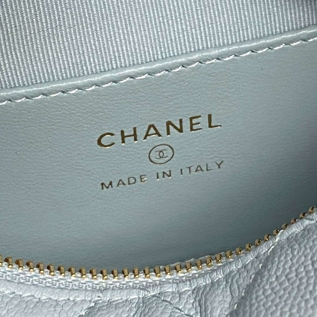 Chanel AP4584 25S  Pouch Grained Blue Calfskin Imitation Pearl Gold