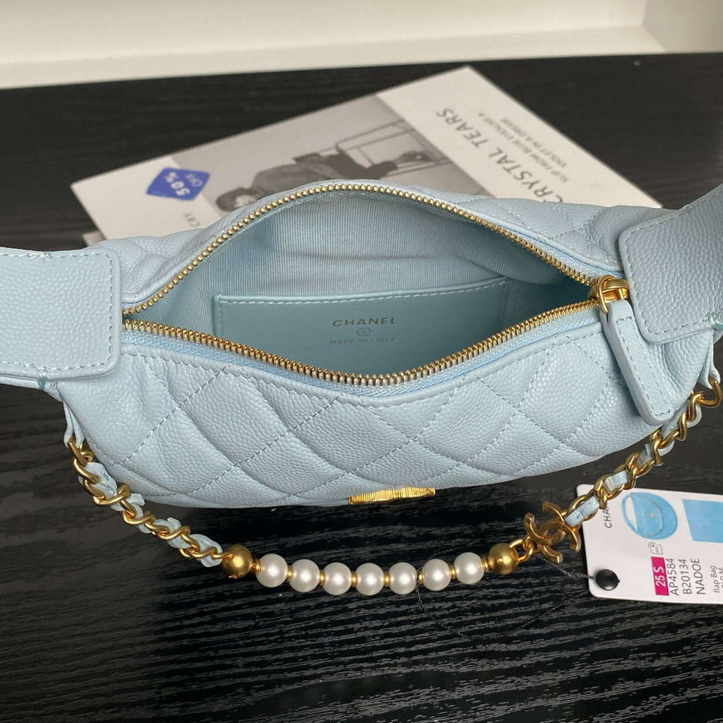 Chanel AP4584 25S  Pouch Grained Blue Calfskin Imitation Pearl Gold