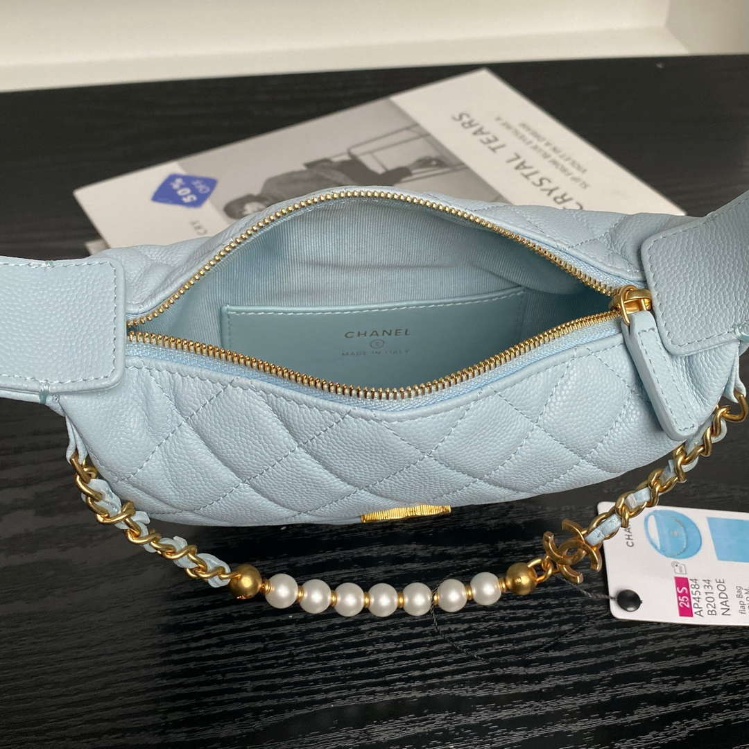 Chanel AP4584 25S  Pouch Grained Blue Calfskin Imitation Pearl Gold - Default Title - View 9