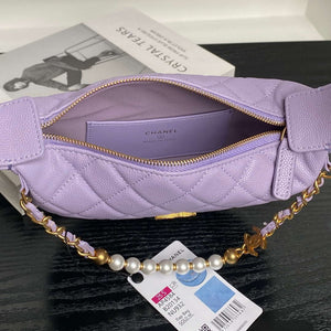 Chanel AP4584 25S  Pouch Grained Purple Calfskin Imitation Pearl Gold - Default Title - View 7