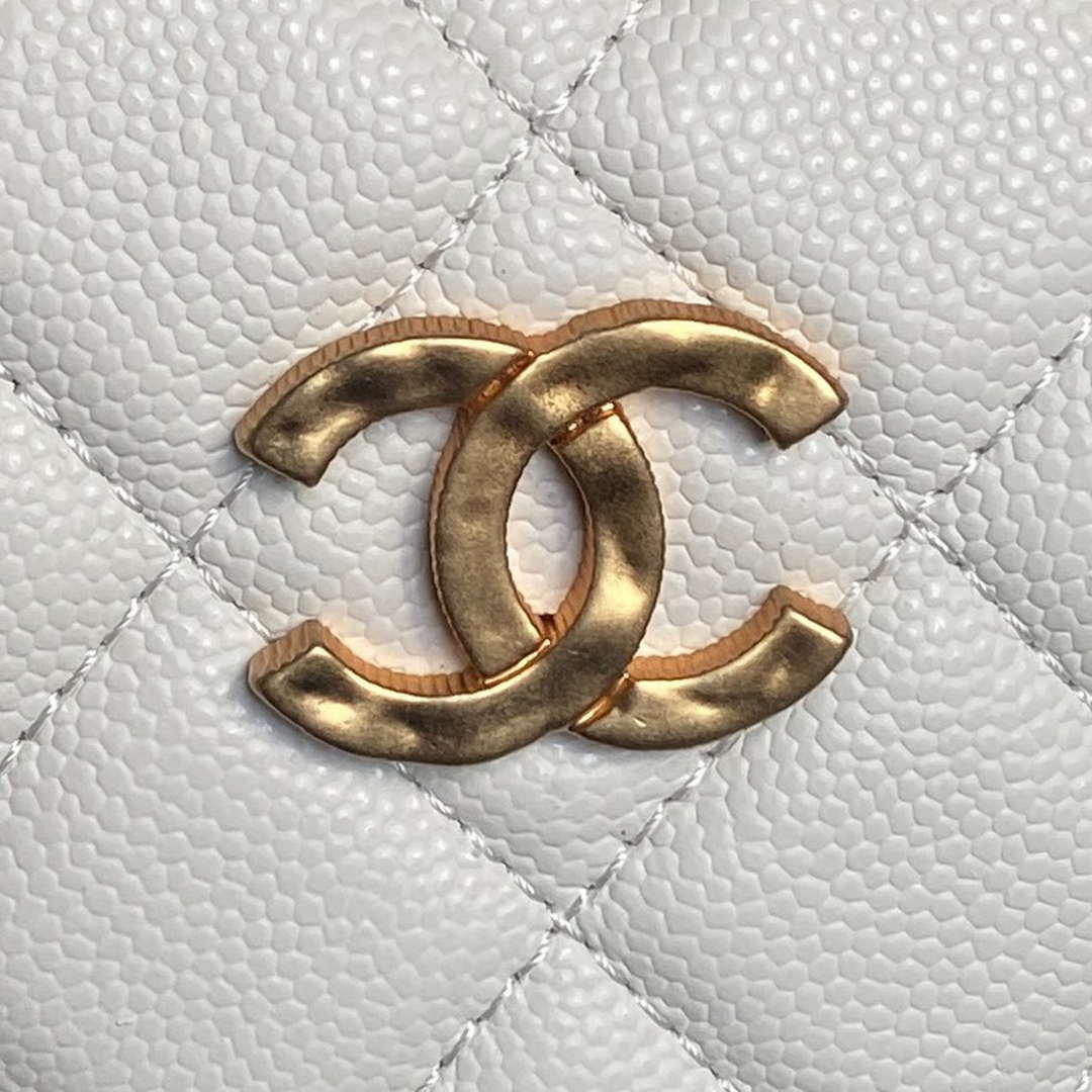 Chanel AP4584 25S  Pouch Grained White Calfskin Imitation Pearl Gold
