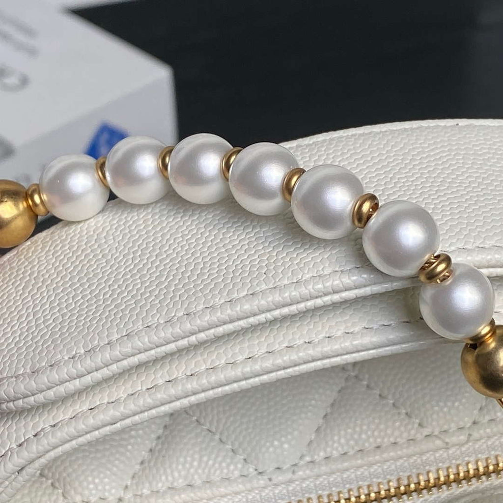 Chanel AP4584 25S  Pouch Grained White Calfskin Imitation Pearl Gold
