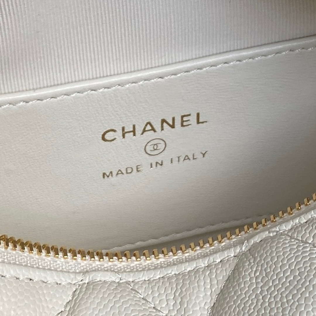 Chanel AP4584 25S  Pouch Grained White Calfskin Imitation Pearl Gold