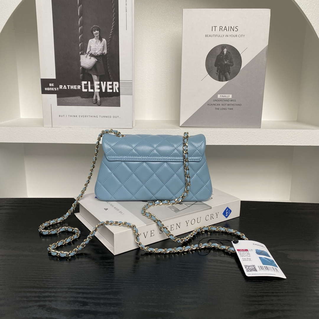 Chanel AP4592 25S Mini Flap Lambskin Blue gold