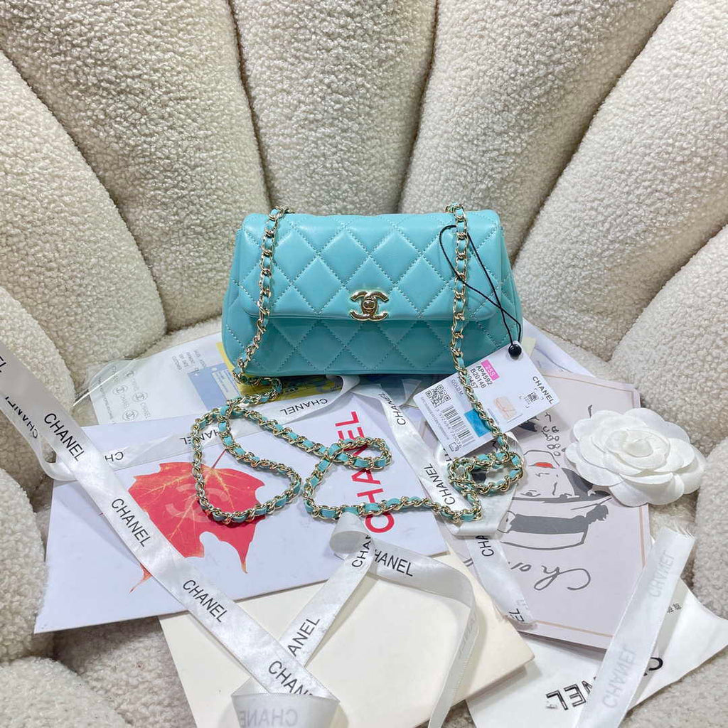 Chanel AP4592 25S Mini Flap Lake blue Lambskin gold