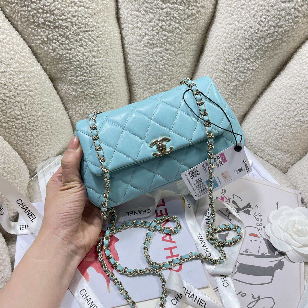 Chanel AP4592 25S Mini Flap Lake blue Lambskin gold