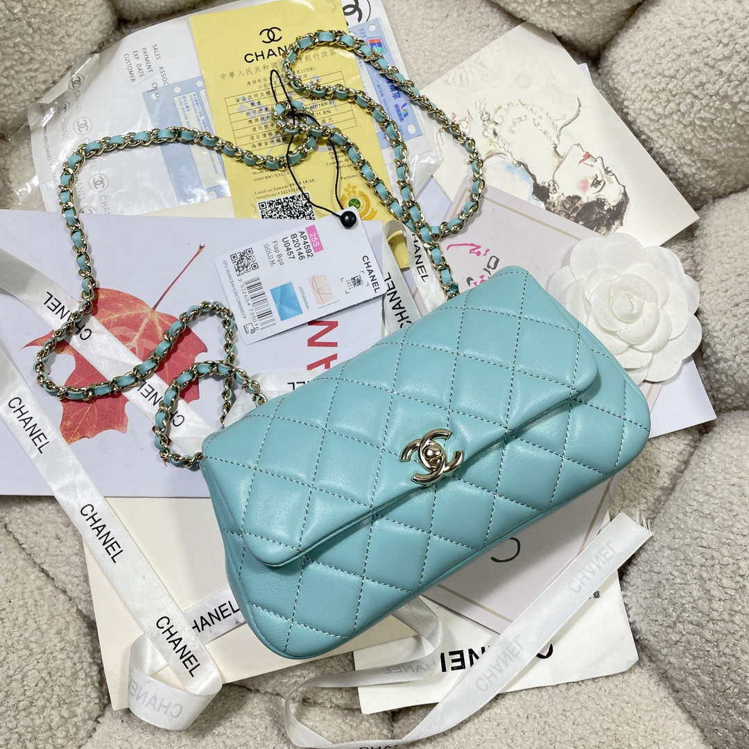 Chanel AP4592 25S Mini Flap Lake blue Lambskin gold