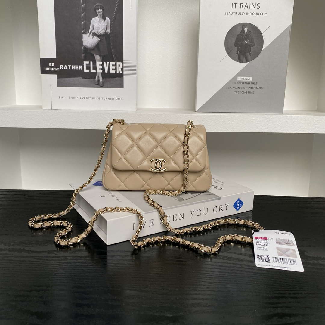 Chanel AP4593 25S Mini Flap Lambskin Apricot gold