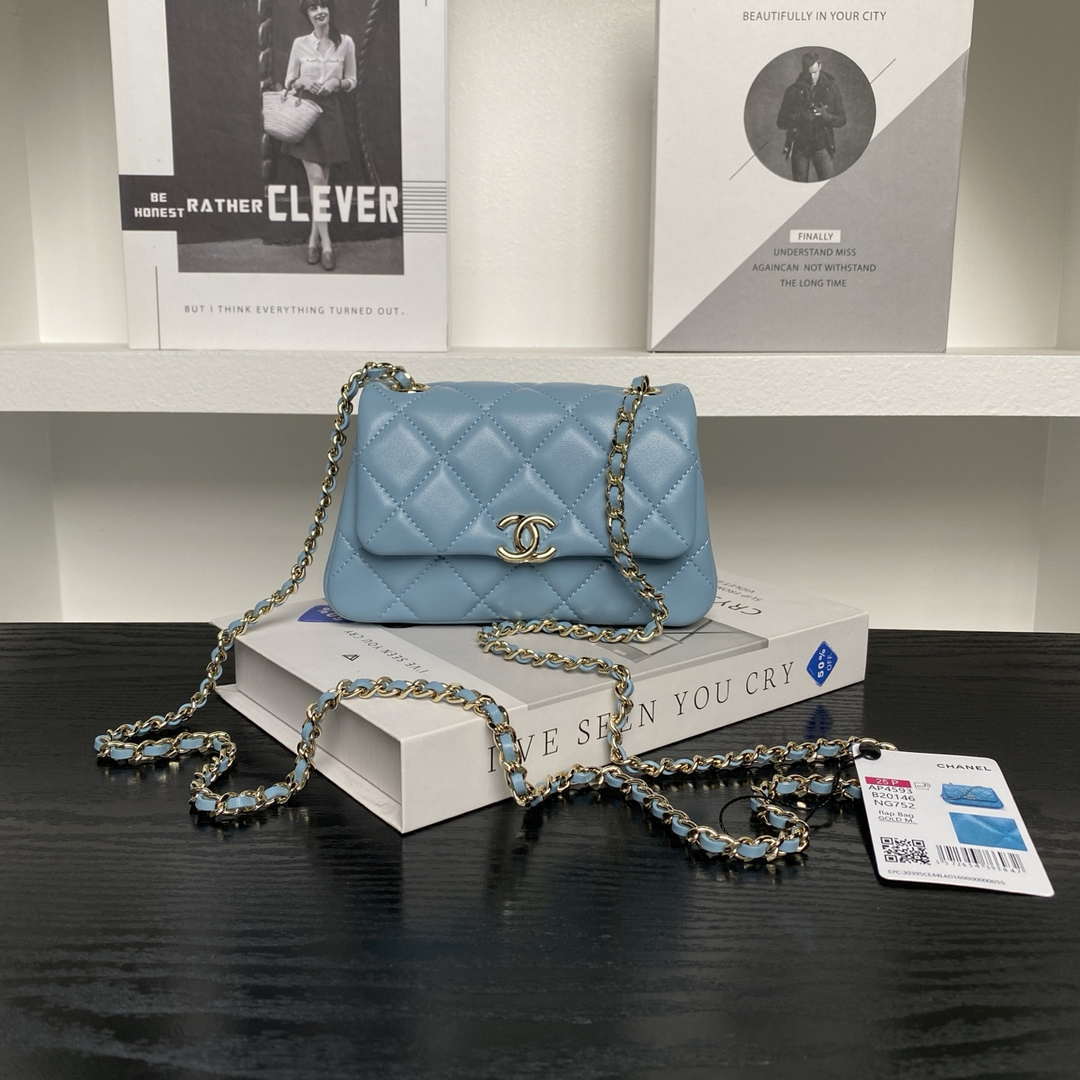 Chanel AP4593 25S Mini Flap Lambskin Blue gold - Default Title - View 1