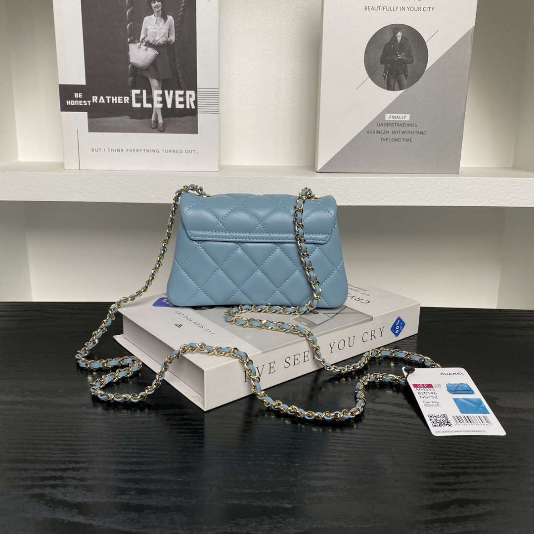 Chanel AP4593 25S Mini Flap Lambskin Blue gold