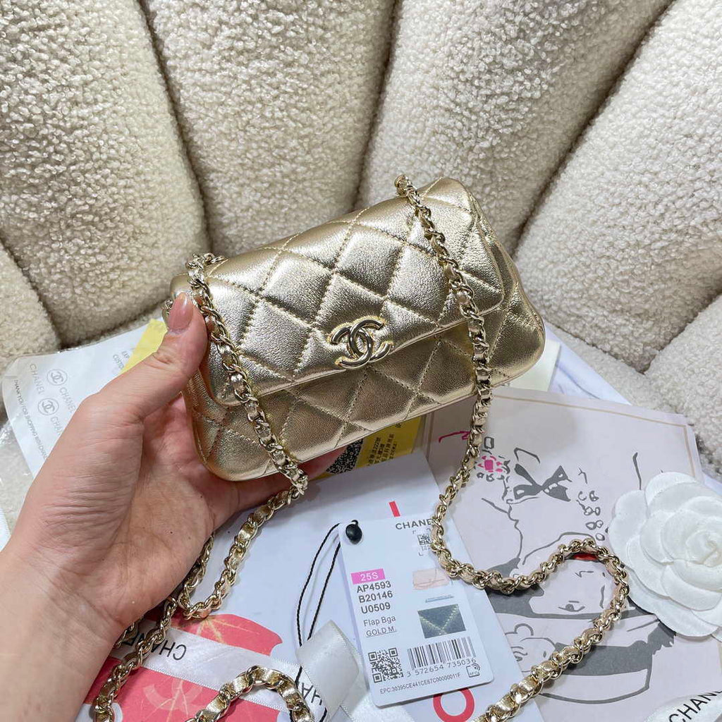 Chanel AP4593 25S Mini Flap Gold Lambskin with gold Hardware