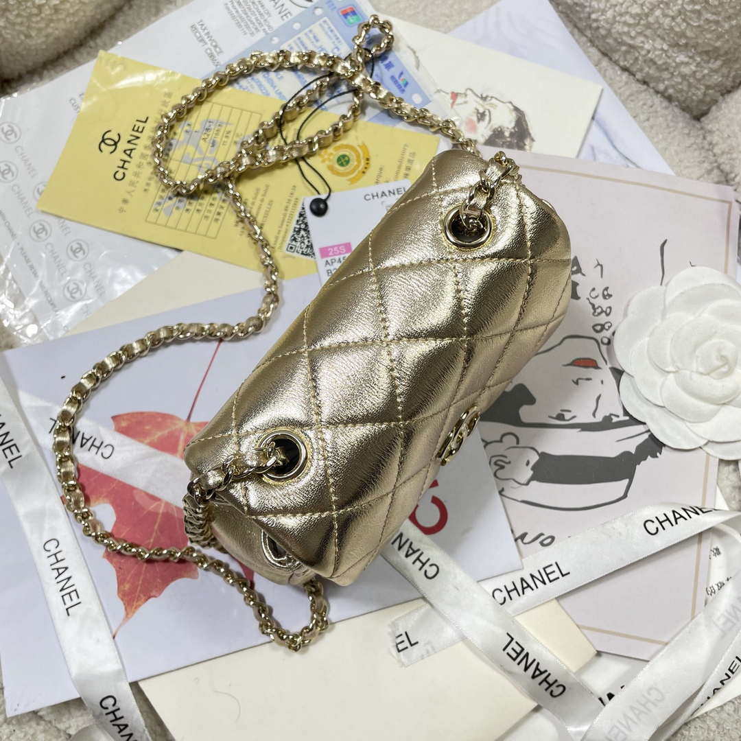 Chanel AP4593 25S Mini Flap Gold Lambskin with gold Hardware - Default Title - View 5