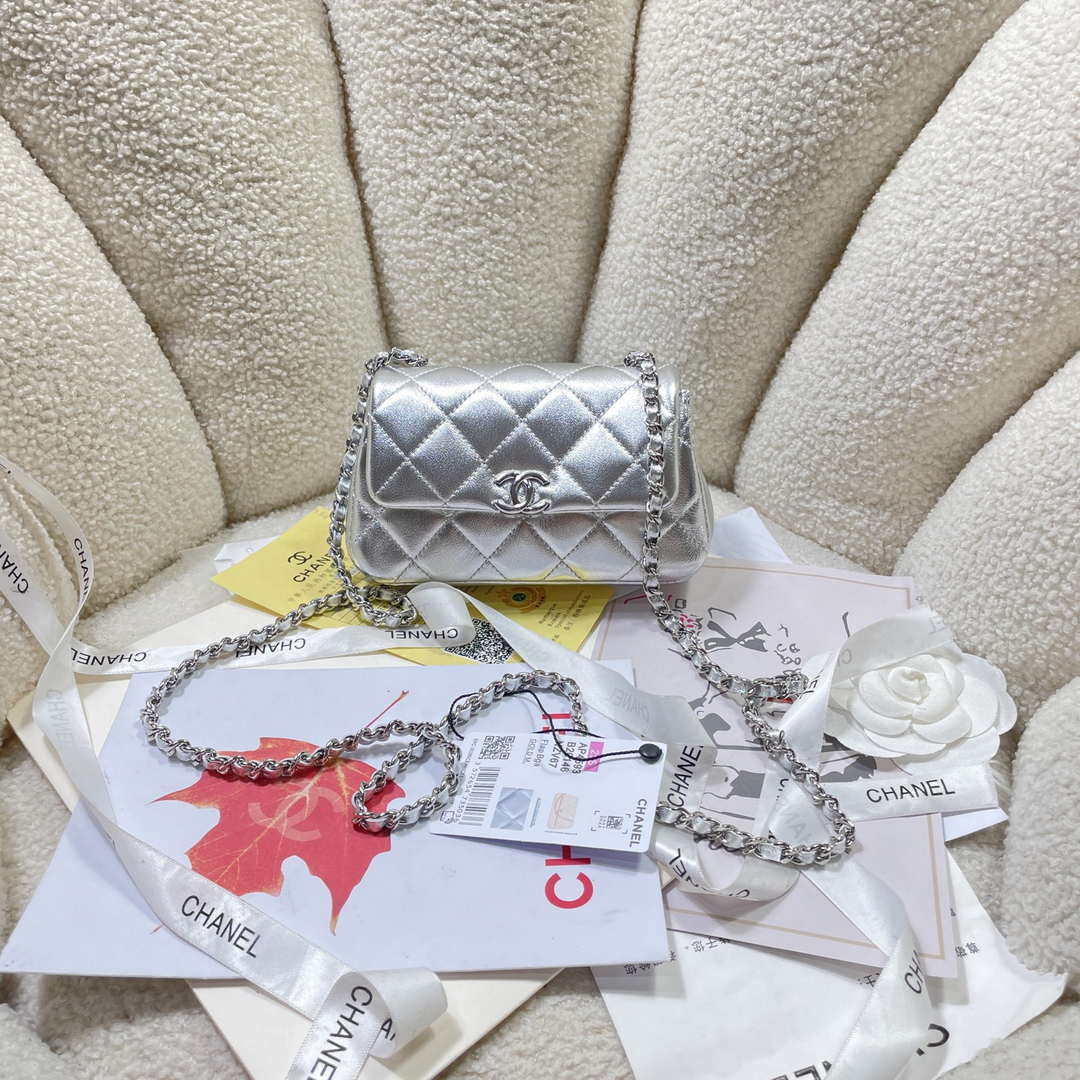 Chanel AP4593 25S Mini Flap Silver Lambskin with Silver Hardware - Default Title - View 1