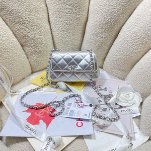 Chanel AP4593 25S Mini Flap Silver Lambskin with Silver Hardware - Default Title - View 1