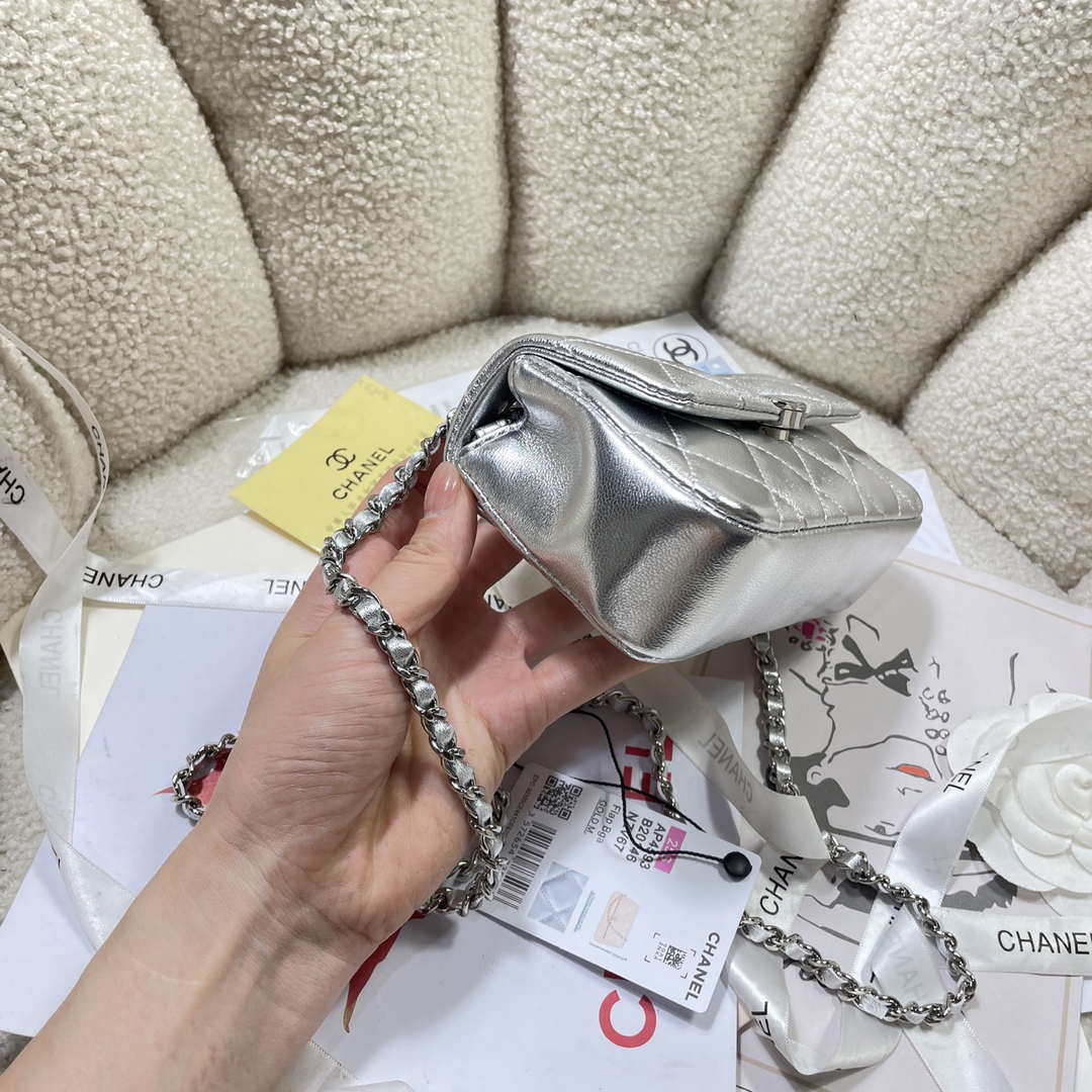 Chanel AP4593 25S Mini Flap Silver Lambskin with Silver Hardware - Default Title - View 3