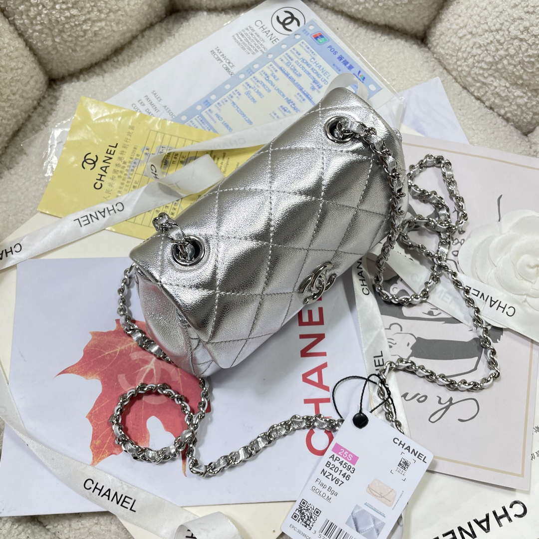 Chanel AP4593 25S Mini Flap Silver Lambskin with Silver Hardware - Default Title - View 5