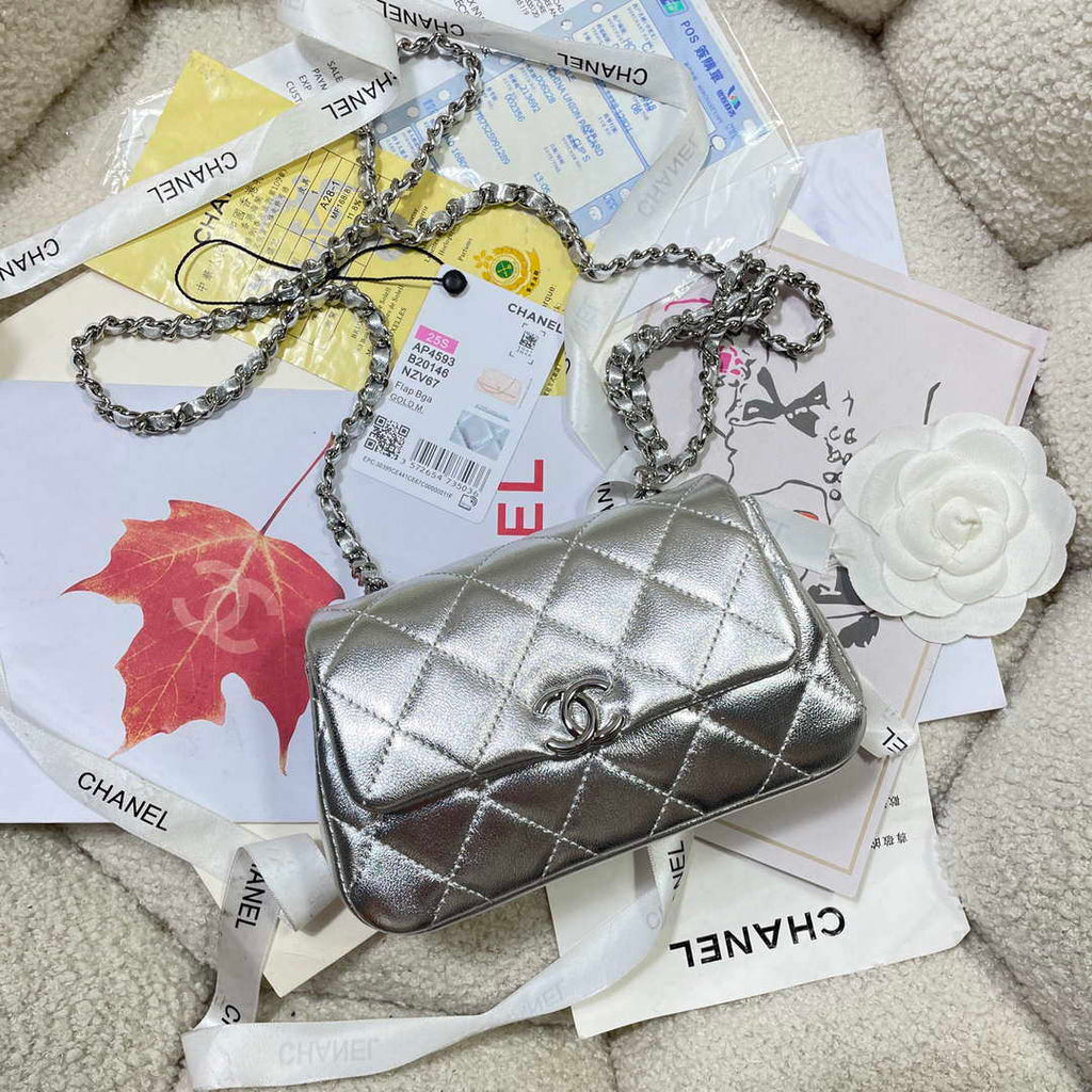 Chanel AP4593 25S Mini Flap Silver Lambskin with Silver Hardware
