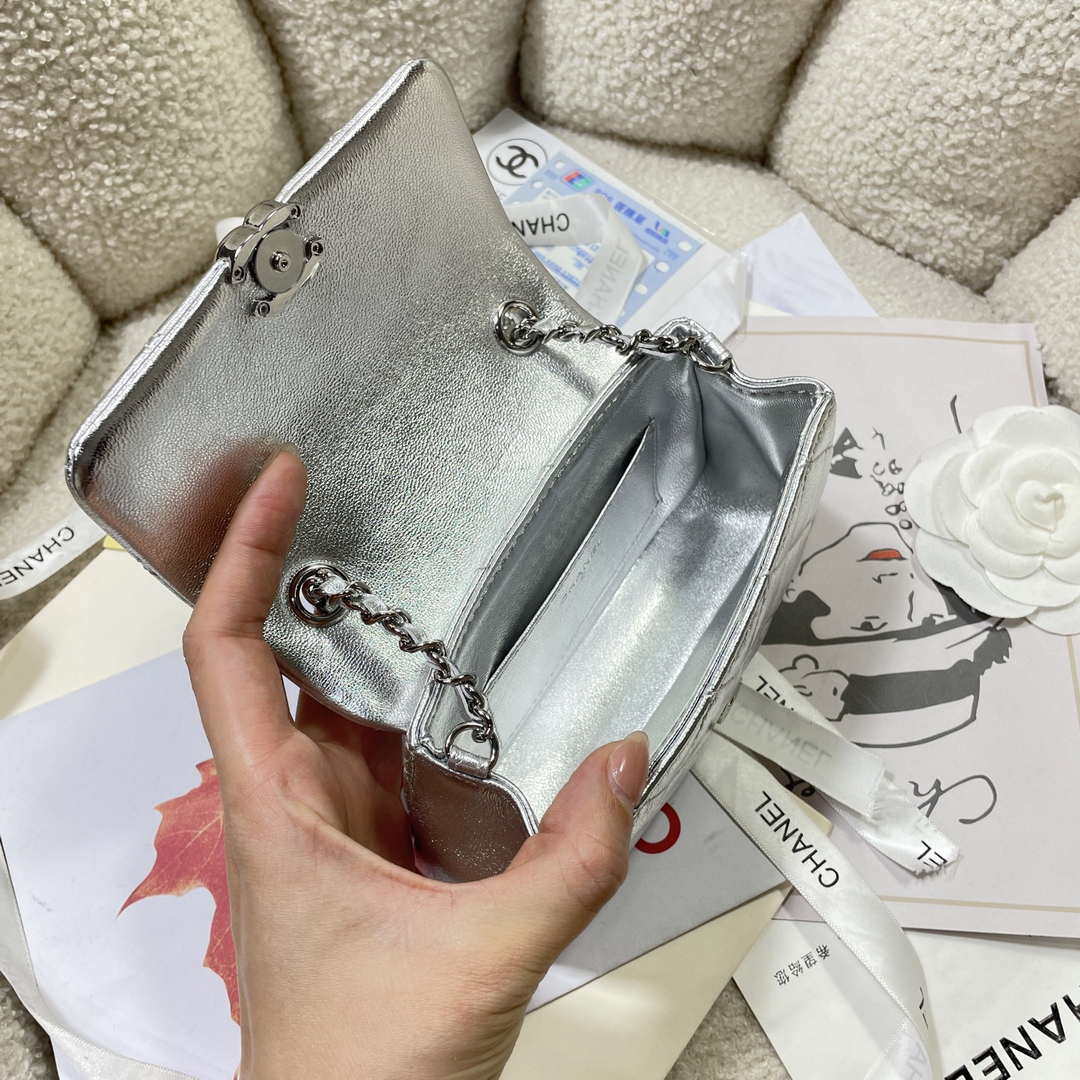 Chanel AP4593 25S Mini Flap Silver Lambskin with Silver Hardware - Default Title - View 8